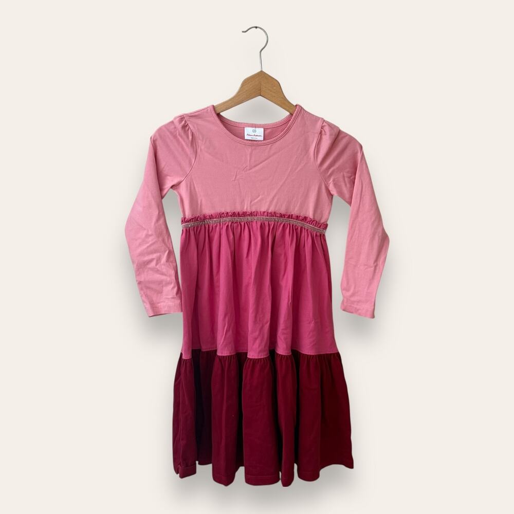 Hanna Andersson Twirl Power Twirly Color Block Tiered Casual Dress 130 Girls
